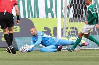 Cesar Greco/Palmeiras - Legenda: Weverton em confronto contra o Botafogo pela primeira rodada do Brasileiro