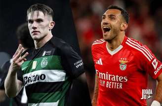 Divulgação/ Sporting; Divulgação/ Benfica - Legenda: Guokers (Sporting) ou Pavlidis (Benfica) um deles sairá da tarde deste sábado como campeão português