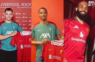 Divulgação/Liverpool Divulgação/Liverpool Divulgação/Man United - Legenda: Wirtz, Ekitike e Mbeumo, as contratações mais caras da janela europeia até o momento