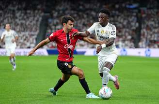 Vini Jr luta muito  no jogo do Real Madrid com o Mallorca. Foi dele o gol da vitória de virada, por 2 a 1.