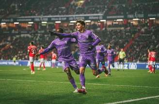 Jogadores do Braga comemoram um dos gols na vitória sobre o Benfica, em Leiria –