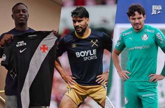 Fotos: Reprodução; Divulgação/West Ham United FC; Cesar Greco/Palmeiras - Legenda: Mercado da bola do domingo (25): Hinestroza posa com a camisa do Vasco e Paquetá se aproxima do Flamengo