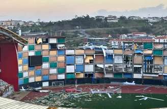 Estádio Dr. Magalhães Pessoa, em Leiria, sofreu com o impacto do ciclone – Reprodução
