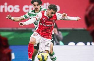 Ricardo Horta comemora o seu gol no empate entre Braga e Sporting, pelo Campeonato Português –