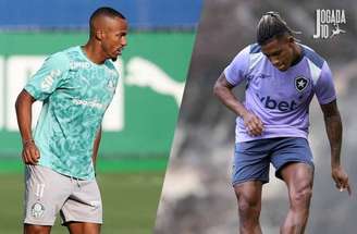 Danilo no Palmeiras e Freitas no Botafogo. Papéis se invertem nesta quarta, no Allianz – Fotos: Cesar Greco/Palmeiras e Vitor Silva/Botafogo
