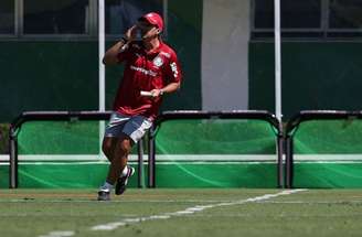 Jogadores do Palmeiras em treino neste domingo –