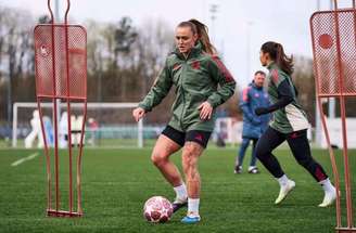 Jogadoras do Manchester United durante atividade de preparação da equipe –