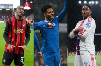Fotos: Divulgação Bournemouth, Chelsea e OL - Legenda: Endrick, Estêvão e Rayan estão entre os sete brasileiros indicados ao Golden Boy 2026