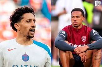 Fotos: Divulgação/PSG e Divulgação/Arsenal - Legenda: Marquinhos e Gabriel Magalhães são pilares de PSG e Arsenal nesta temporada