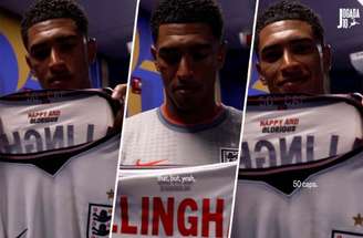 Bellingham mostra camisa comemorativa pelos 50 jogos pela seleção da Inglaterra –