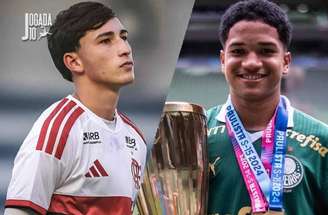 Rubro-negro Rafael Tenório e palmeirense Thauan Eugênio foram revelados na Pelé Academia – Fotos: Divulgação/Flamengo e divulgação/Palmeiras
