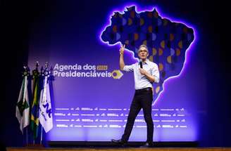 ZEMA BRASÍLIA DF 08.07.2026 CNC / PRESIDENCIÁVEIS POLÍTICA- O candidato Romeu Zema (Novo) apresenta suas propostas para a Confederação Nacional do Comércio (CNC).