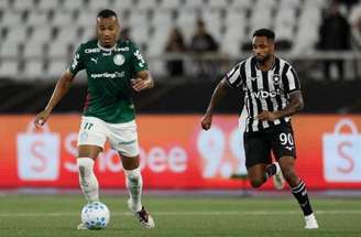 Barboza em ação com a camisa do Palmeiras diante do Botafogo –