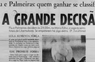Manchete do Jornal dos Sports sobre a vitória do Flu sobre o Palmeiras na Libertadores de 1971 – Reprodução/Jornal dos Sports