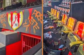 Tribuna de honra do Estádio de Vallecas foi vandalizado horas antes de amistoso – Reprodução/Twitter