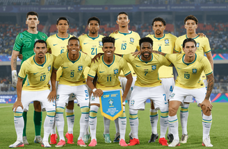 Equipe brasileira perfilada em jogo contra a Índia. 