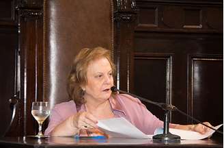 Leila Mariano, presidente do Tribunal de Justiça, durante entrevista coletiva na tarde desta quarta-feira