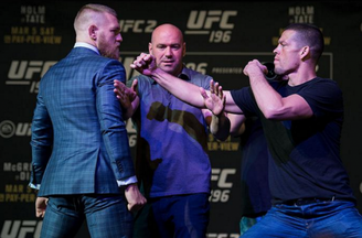 
                        
                        
                             Conor McGregor e Nate Diaz provocam confusão antes do UFC 196 (FOTO: Reprodução)