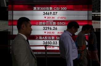 Painel com índices do mercado acionário chinês em Hong Kong.   REUTERS/Bobby Yip