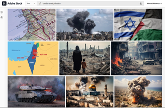 Resultados de pesquisa no banco de imagens mostram nove conteúdos, dos quais seis foram gerados por IA