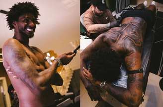 Hugo Souza fez uma tatuagem de leão nas costas