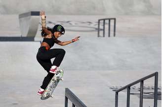 SHARJAH, UNITED ARAB EMIRATES - FEBRUARY 04: Rayssa Leal of Brazil competes in the Women's Street Semifinal during the Sharjah Skateboarding Street and Park World Championships 2023 on February 04, 2023 in Sharjah, United Arab Emirates. (Photo by Francois Nel/Getty Images)