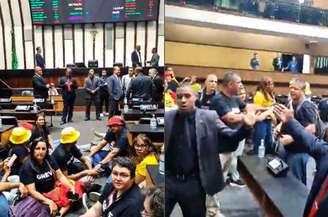 Manifestantes entraram na sessão da Assembleia Legislativa reivindicando reajuste de salários
