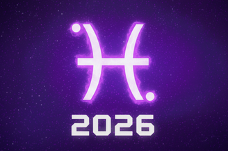 Imagem ilustra o símbolo do signo de Peixes com o ano de 2026, simbolizando as previsões para Peixes em 2026.
