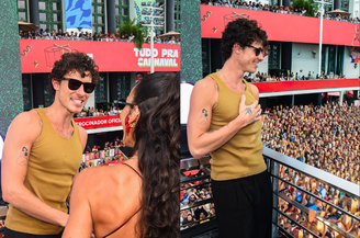 Shawn Mendes fica surpreso com multidão durante carnaval com Bruna Marquezine em Salvador