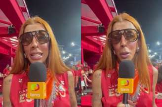 Pepita acompanhou os desfiles da noite deste sábado, 14, no Sambódromo do Anhembi, em São Paulo