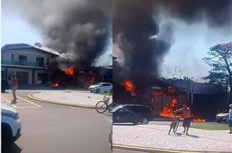 Avião caiu sobre restaurante em Capão da Canoa (RS) e deu início a incêndio
