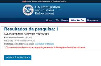 Nome de Alexandre Ramagem já consta como 'sob custódia' no site do ICE