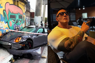 Influenciador Fábio Giga perde controle de Porsche e atinge motos em SP