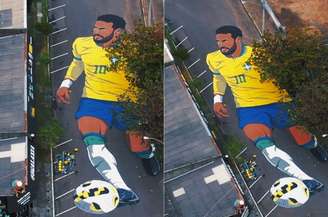 Neymar virou pintura gigante em rua de Novo Hamburgo (RS)