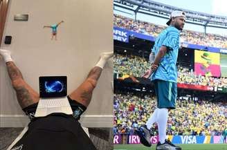 Neymar postou foto de alongamento depois do treino com a Seleção Brasileira
