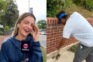 Repórter Monique Danello interrompeu fala e se assustou ao homem tirar rato morto ao vivo durante live