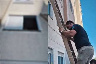Conselheiro precisou usar escada para conseguir entrar em apartamento e resgatar criança