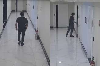 Câmera flagra homem entrando no banheiro onde escondeu celular para gravar mulheres, em Santos (SP)