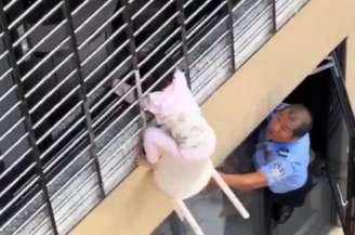 Menina ficou presa em grade no 12º andar de prédio na China 