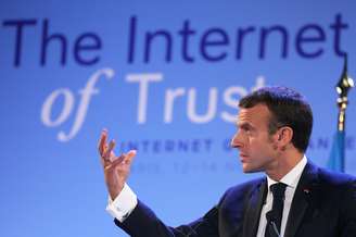 French President Emmanuel Macron delivers a speech during the opening session of the Internet Governance Forum (IGF) at the UNESCO headquarters in Paris, France November 12, 2018. Ludovic Marin/Pool via REUTERS - RC1F448AB4F0