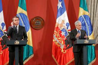 Presidentes Jair Bolsonaro e Sebastian Pinera em Santiago, no Chile