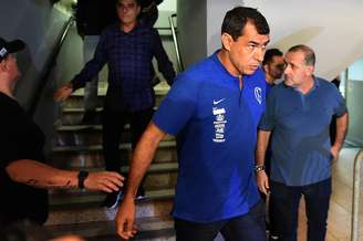 Fábio Carille, técnico do Corinthians, na chegada do elenco no estádio Paulo Machado de Carvalho (Pacaembu), na zona central da capital paulista, antes da segunda partida contra o Santos FC, válida pela semifinal do Campeonato Paulista 2019