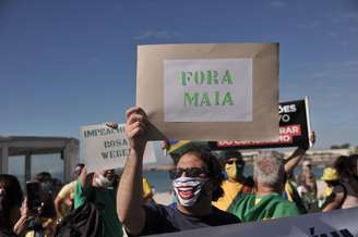 Movimentação da manifestação Pró Bolsonaro, realizado na praia de Copacabana, na cidade do Rio de Janeiro