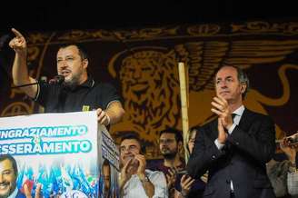 Matteo Salvini com Luca Zaia em comício no Vêneto