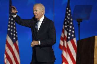 Joe Biden discursa para apoiadores em Wilmington, Delaware