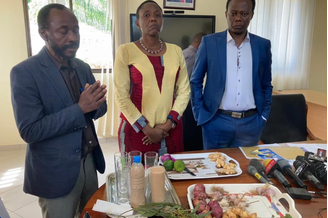 A ministra da Saúde, Dorothy Gwajima, deu uma entrevista coletiva para demonstrar como fazer uma mistura de vegetais que, segundo ela disse, sem fornecer evidências, protegeria contra o coronavírus
