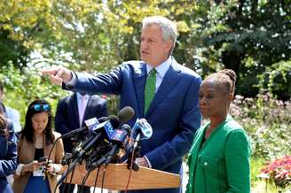 Prefeito de Nova York, Bill de Blasio, durante entrevista coletiva
20/09/2019 REUTERS/Jefferson Siegel