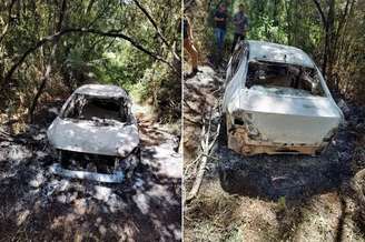 A Polícia Civil divulgou imagens do carro encontrado no matagal em Piraquara.