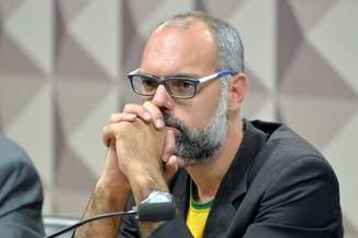 O blogueiro Allan dos Santos durante depoimento na CPMI das Fake News, no Congresso, em 2019