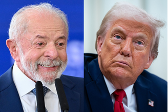 Montagem com fotos de Lula e Donald Trump